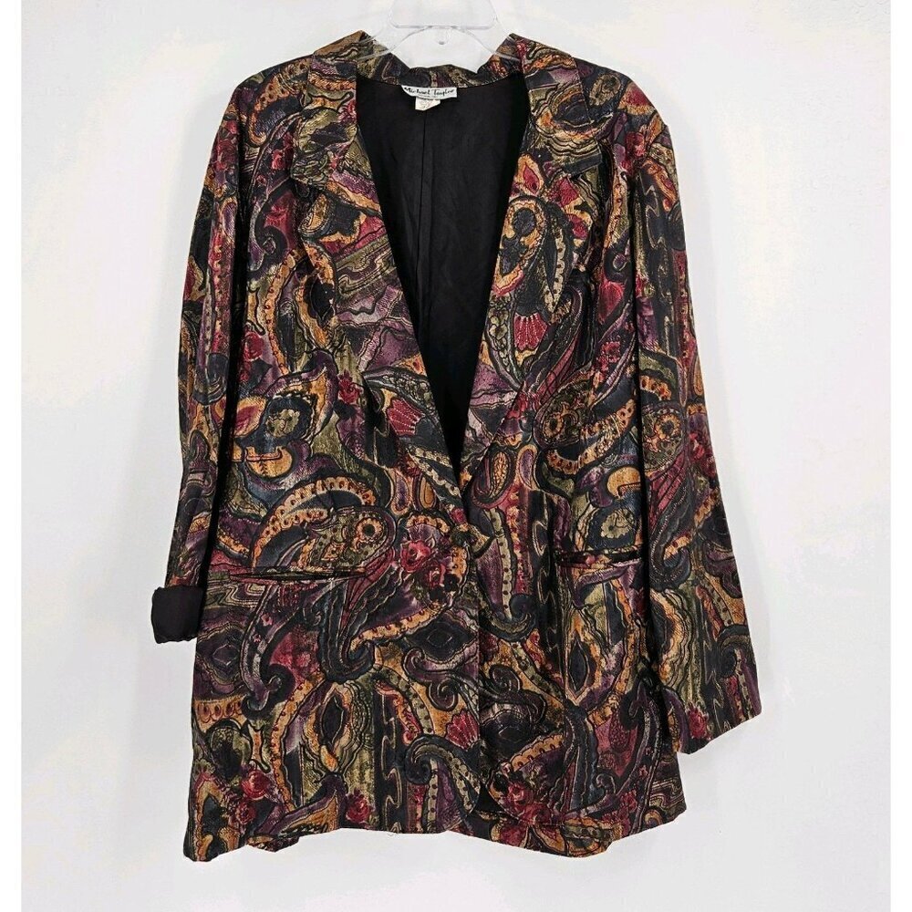 Michael Taylor Womens Sz 2X Y2K Multicolor Abstract Artsy Lined Blazer
